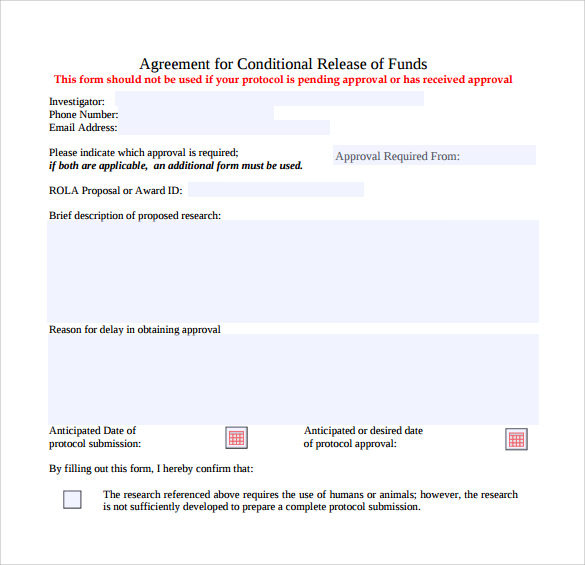 example of conditional release form free printable