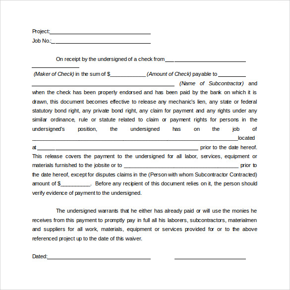 word conditional release form of lien free download