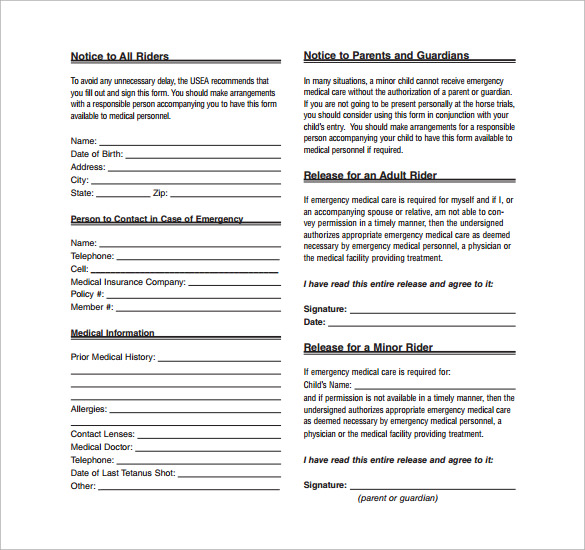 simple emergency release form to download for free
