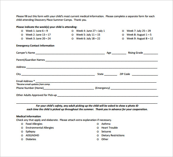 free download emergency release form