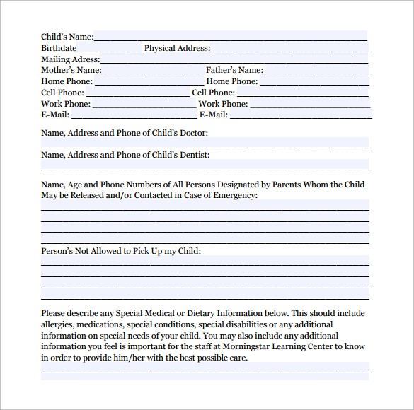 basic emergency release form free download