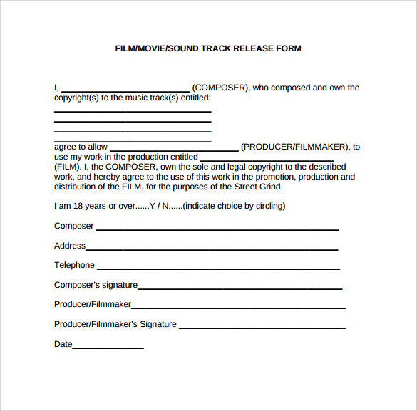 free film release form template to download in pdf