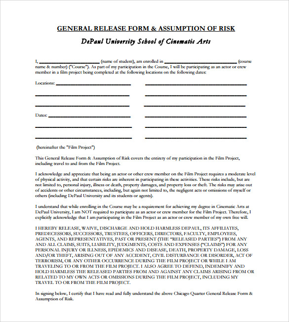general film release form template to download