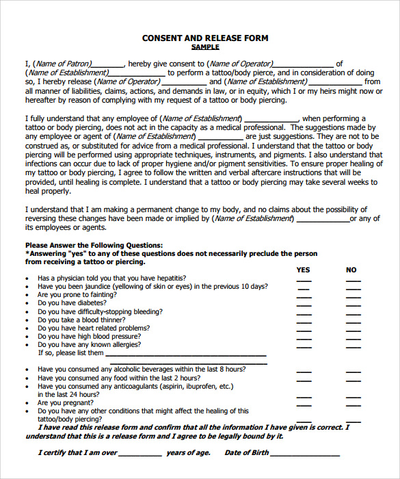 FREE 6 Tattoo Consent Forms in PDF