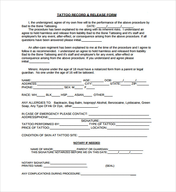 FREE 9  Tattoo Release Forms in PDF