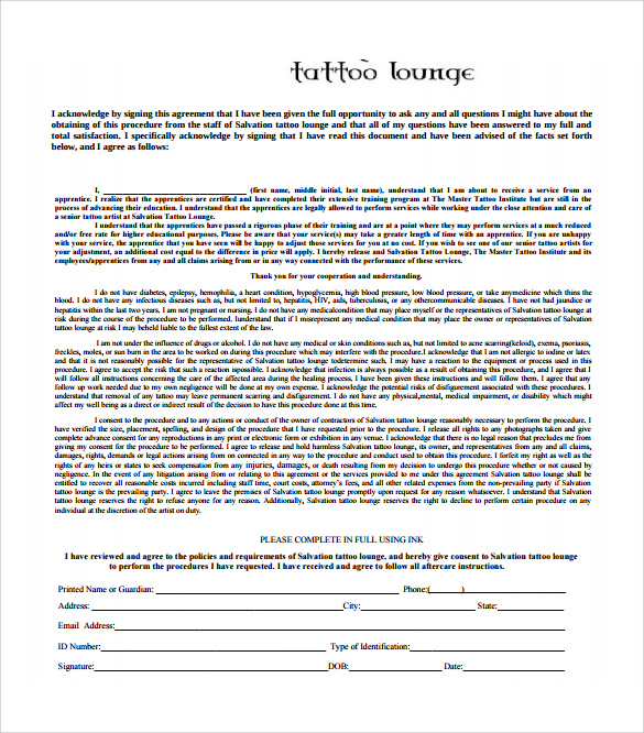 audition form download to 10 Templates Tattoo Form Download Free for Release