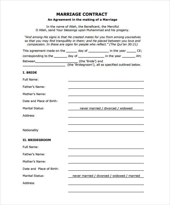free sample wedding contract to download