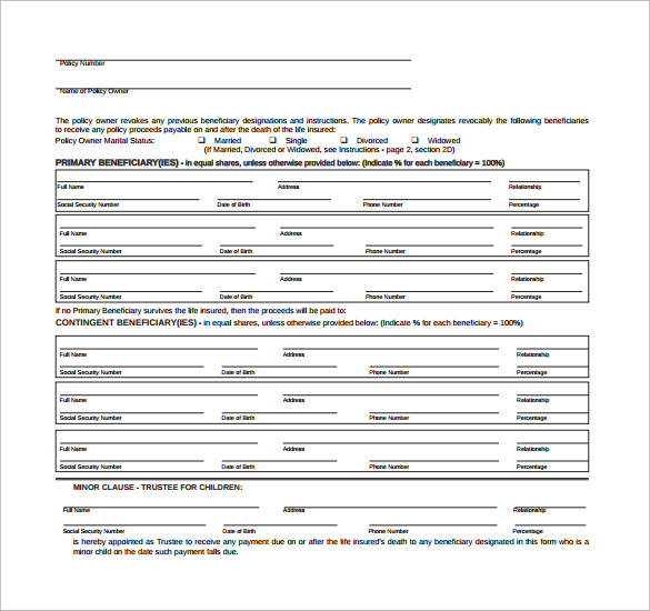 beneficiary designation release form for free
