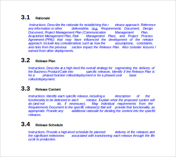 Sample Release Plan