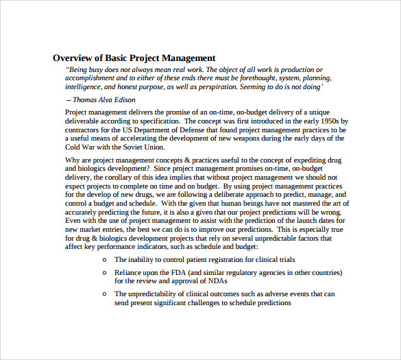 Project Overview Statement Sample