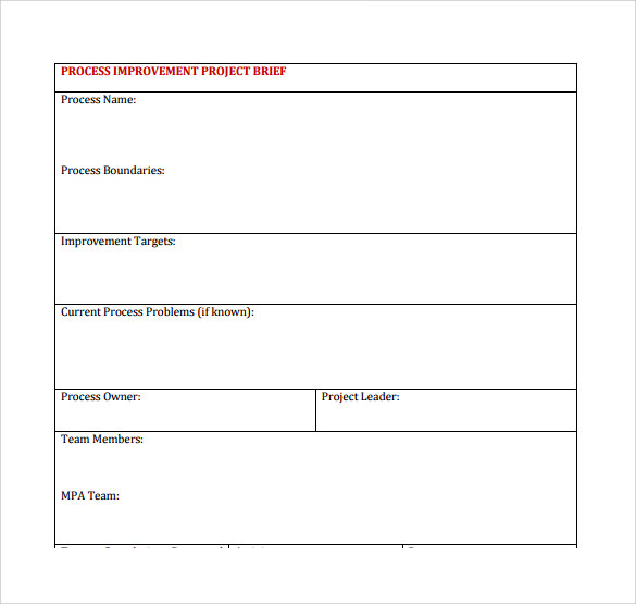 downloadable process improvement project brief