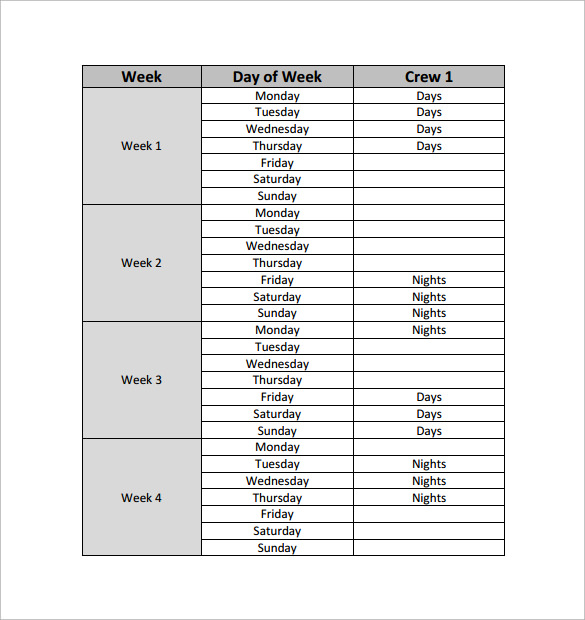 12 hour rotation schedule template