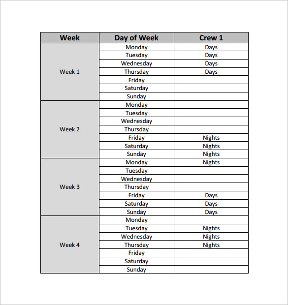 free work rotation schedule template