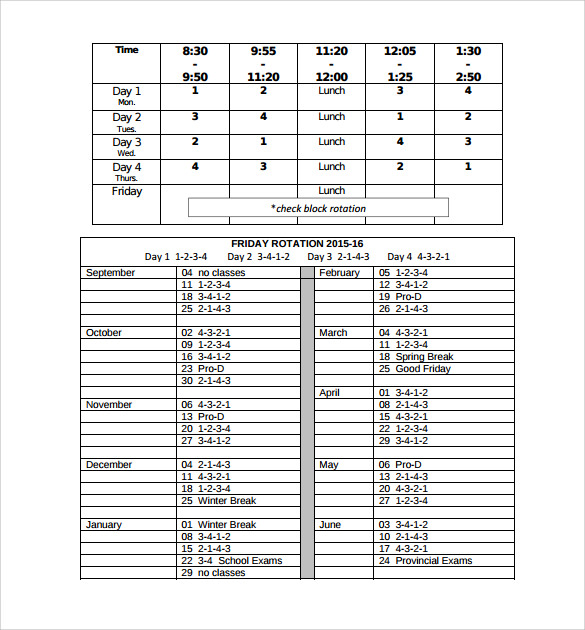 friday rotational schedule sample download