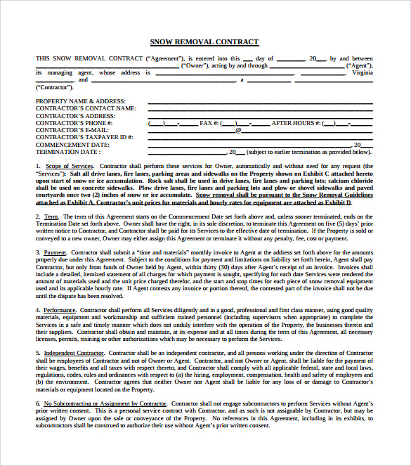Snow Plowing Contract Template - 6+ Download Free 