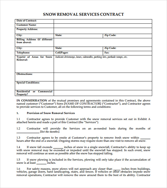 simple snow plowing contract template