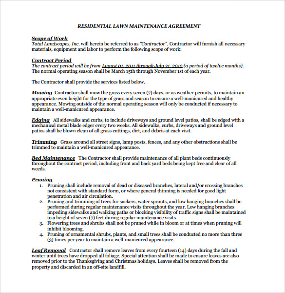 lawn service contract template free 