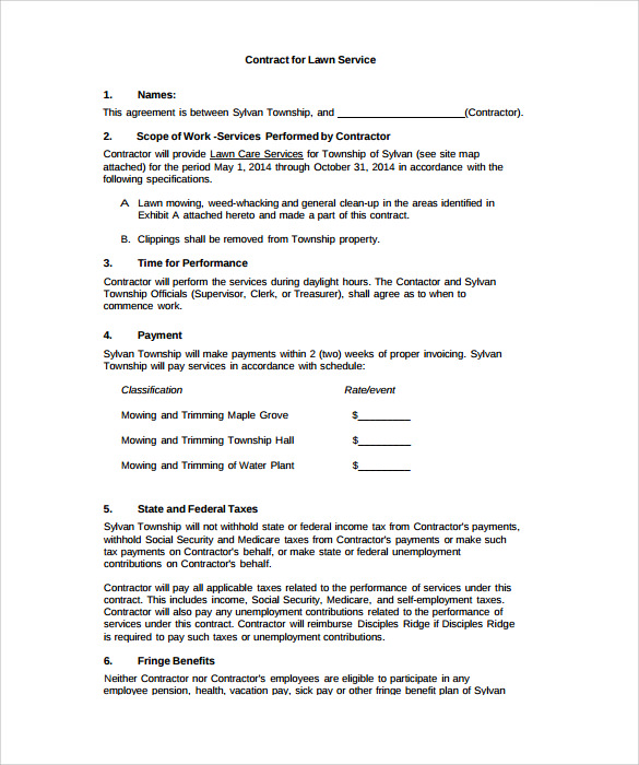 FREE 11 Lawn Service Contract Templates In PDF Google Docs MS Word