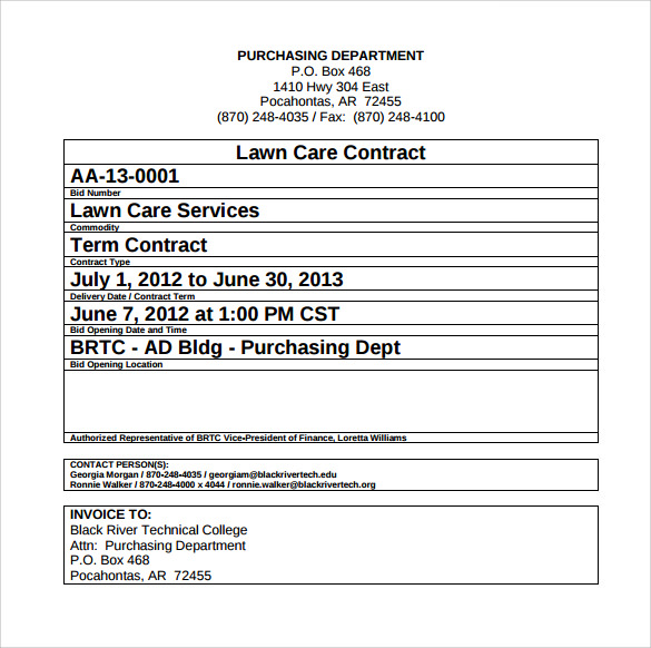 lawn service contract template free pdf 