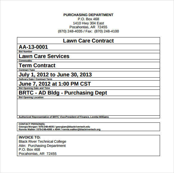 FREE 11 Lawn Service Contract Templates In PDF Google Docs MS Word