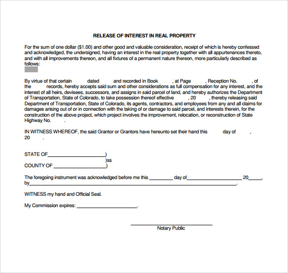 13 Release of Interest Form Templates to Download Sample Templates