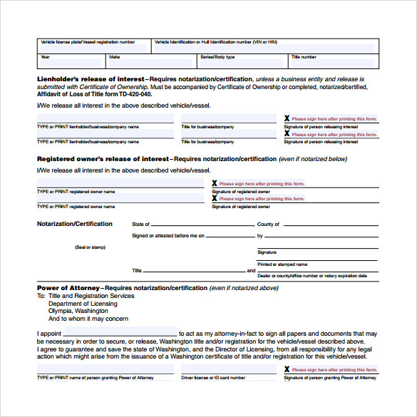 free pdf release of interest form power of attorney download