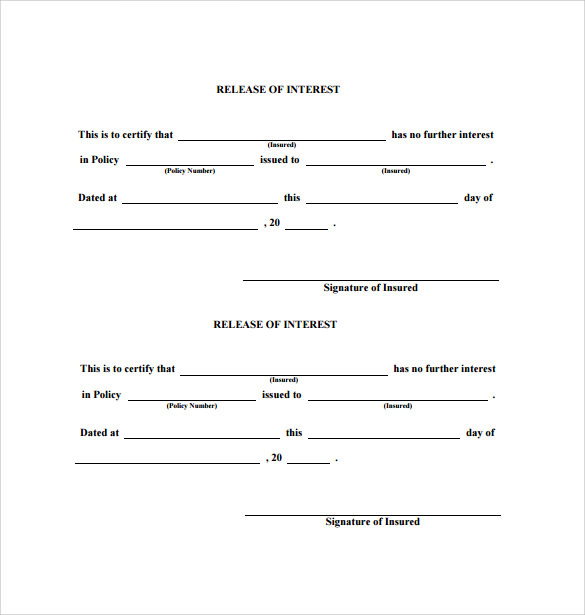 free printable release of interest form in insurance policy