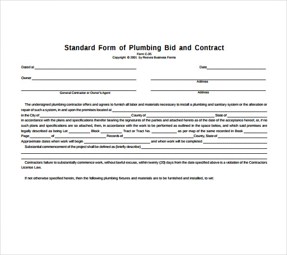 12 Plumbing Contract Templates to Download for Free Sample Templates