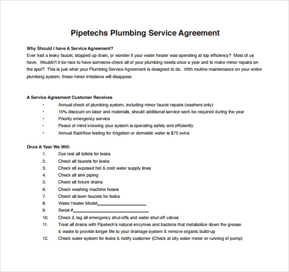 printable plumbing contract template