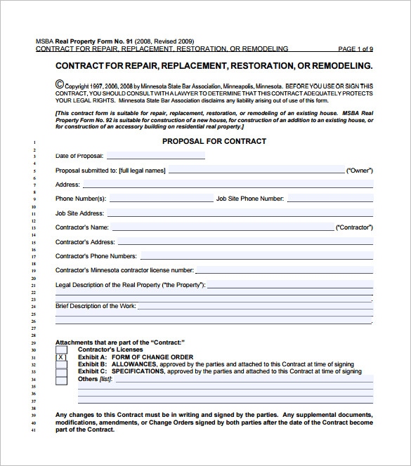 FREE 9  Home Remodeling Contract Templates in MS Word Apple Pages