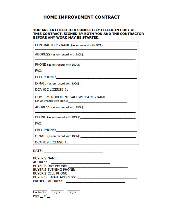 FREE 9 Home Remodeling Contract Templates In MS Word Apple Pages Google Docs