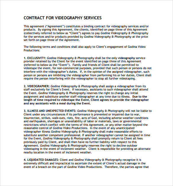 FREE 10 Videography Contract Templates In PDF Google Docs MS Word 