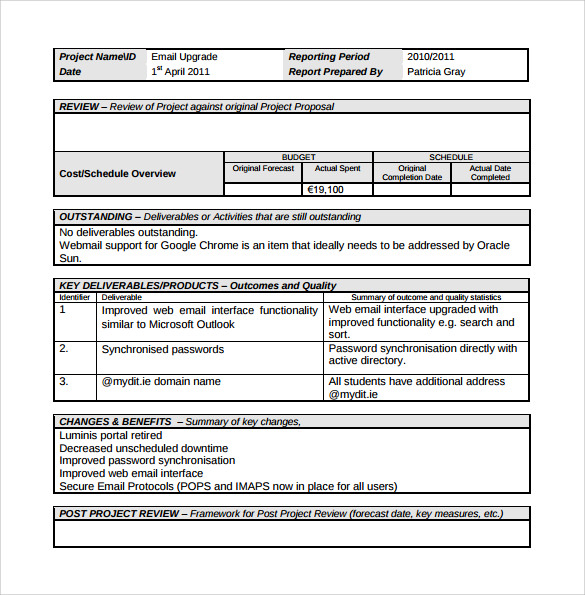 project management closure template example