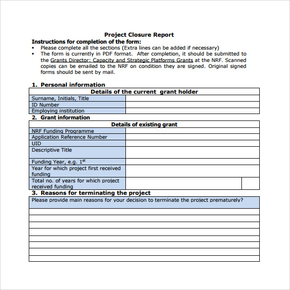downloadable project financial closure template