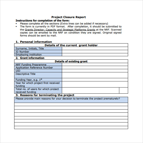 Downloadable Project Financial Closure Template