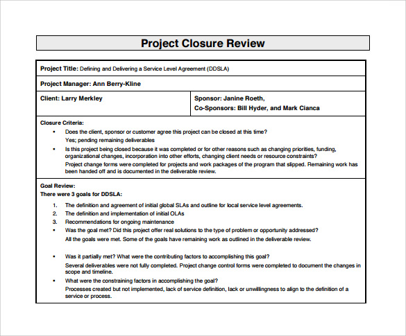 project closure review template free download