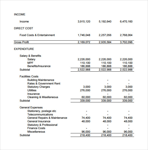 projected income and expenditure statement template