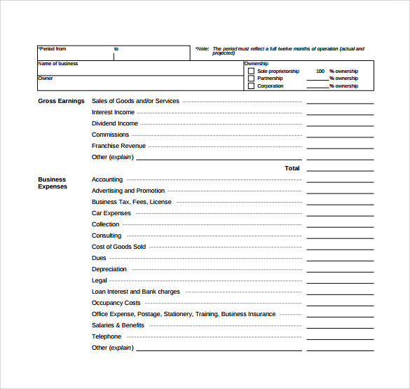 projected income statement template for new business