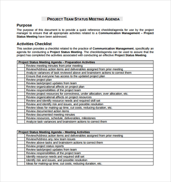 project team status meeting minutes template