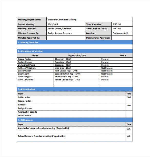 project meeting minutes template free printable