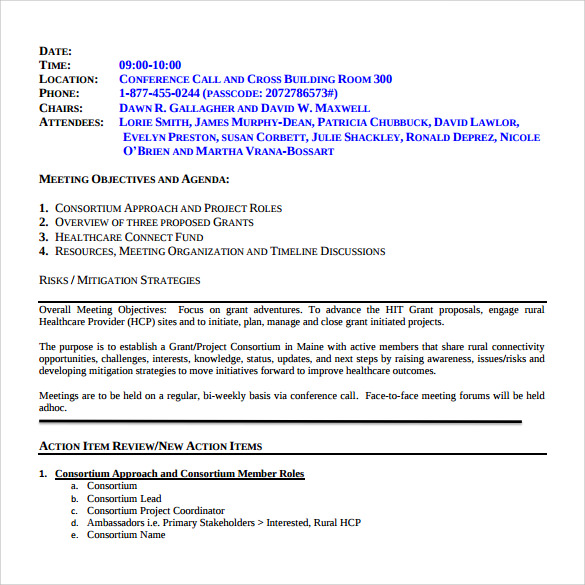 13 Project Meeting Minutes Templates to Download  Sample 