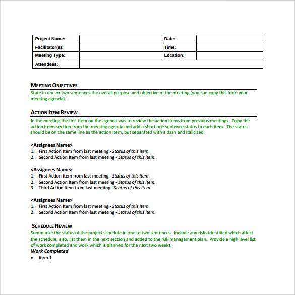 Sample Project Meeting Minutes Template 13 Documents in 