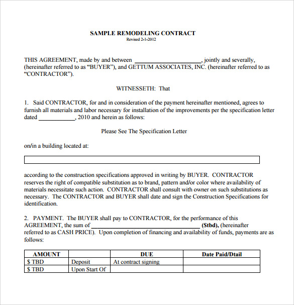 letter sample quotation agreement Renovation  Templates Word, 13 Contract Docs