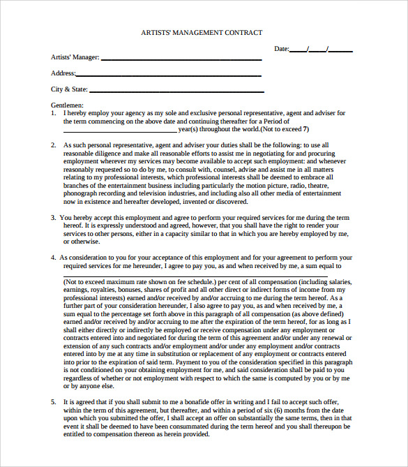 artist management contract sample