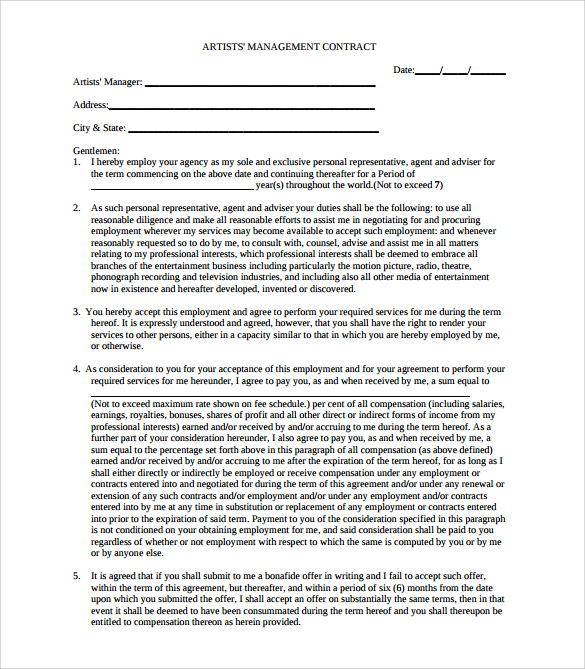FREE 10 Artist Management Contract Templates In PDF MS Word Google 