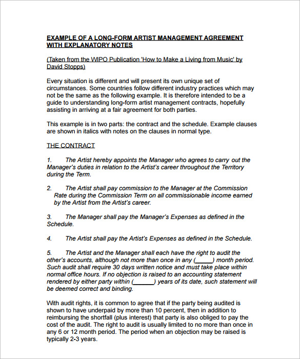 10 Artist Management Contract Templates To Download For Free Sample 