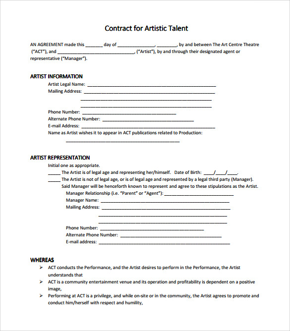 artist talent management contract free