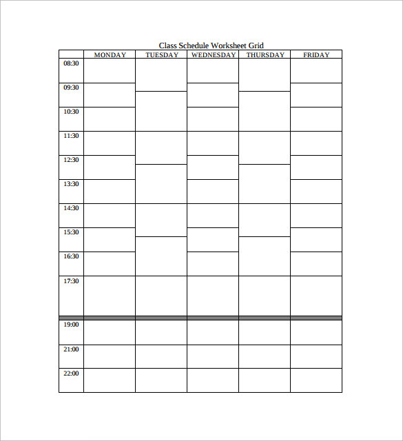 downloadable class schedule template