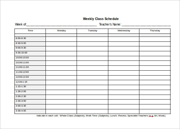 FREE 8+ Sample Class Schedule Templates in PDF | MS Word