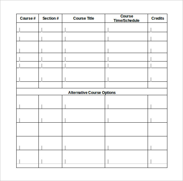 student class schedule template 